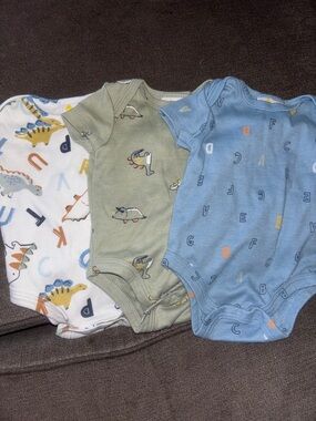 Carter's Blue, Green & White Dino & Alphabet Short-Sleeve One-Piece Bodysuits
